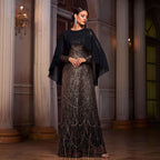 Long-sleeved round neck cape sequined evening dress