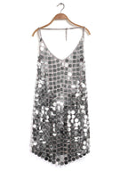 Disc Sequin V-Neck Chainmail Mini Dress