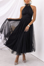 Fairy Vibes Tulle Gathered Detail Halter Maxi Dress