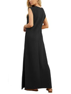 Crew Neck Muscle Tank Sleeveless Relaxed Shift Maxi Dress