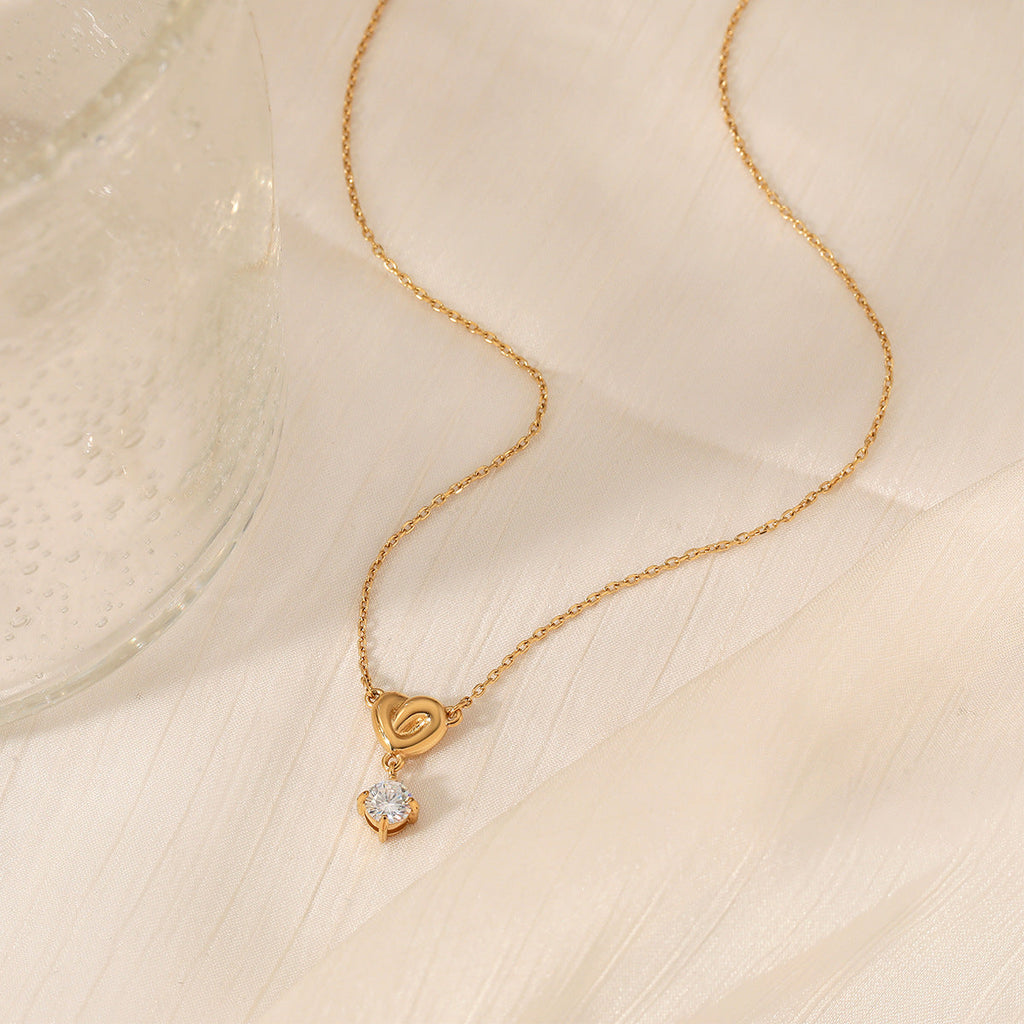 Heart Shape Zirconia Pendant Stainless Steel Necklace