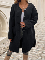 Casual Breasted Pocket Long Coat