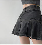 Slim Denim Short Pleated Skirt