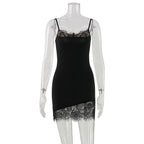 Lace Trim Spaghetti Strap Scalloped Hem Bodycon Slip Mini Dress