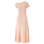 One-Shoulder Button Detail Rib Knit Pointelle Side Slit Maxi Dress