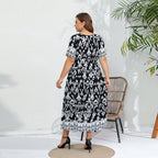 Short Sleeves Printed V neck Casual Dress