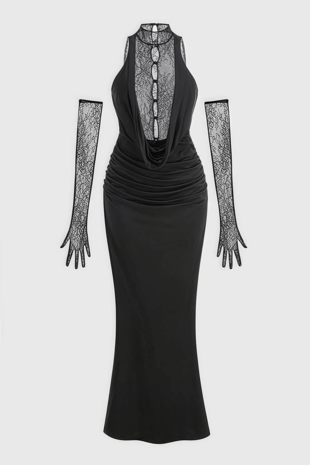 Lazze Black plunge Cowl Neck Maxi Dress