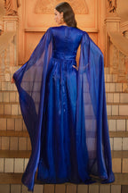 Joren Blue Long Sleeve Round Neck Maxi Dress