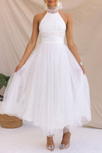 Fairy Vibes Tulle Gathered Detail Halter Maxi Dress