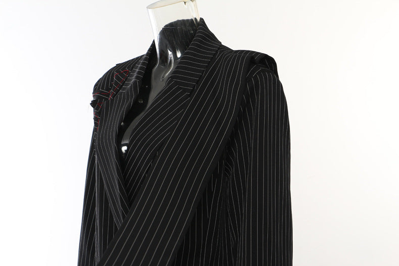 Striped Floral Long Blazer Coat