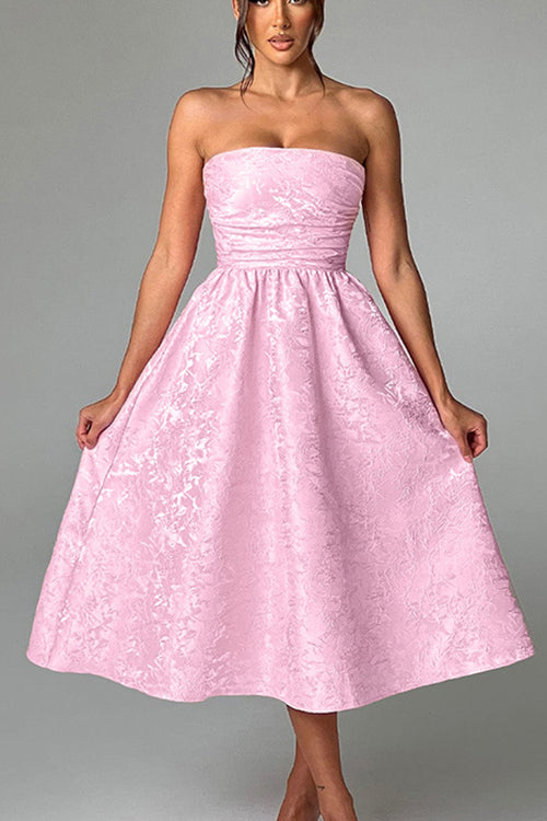 Jacquard Fabric Strapless Open Back Elegant Slim Midi Dress