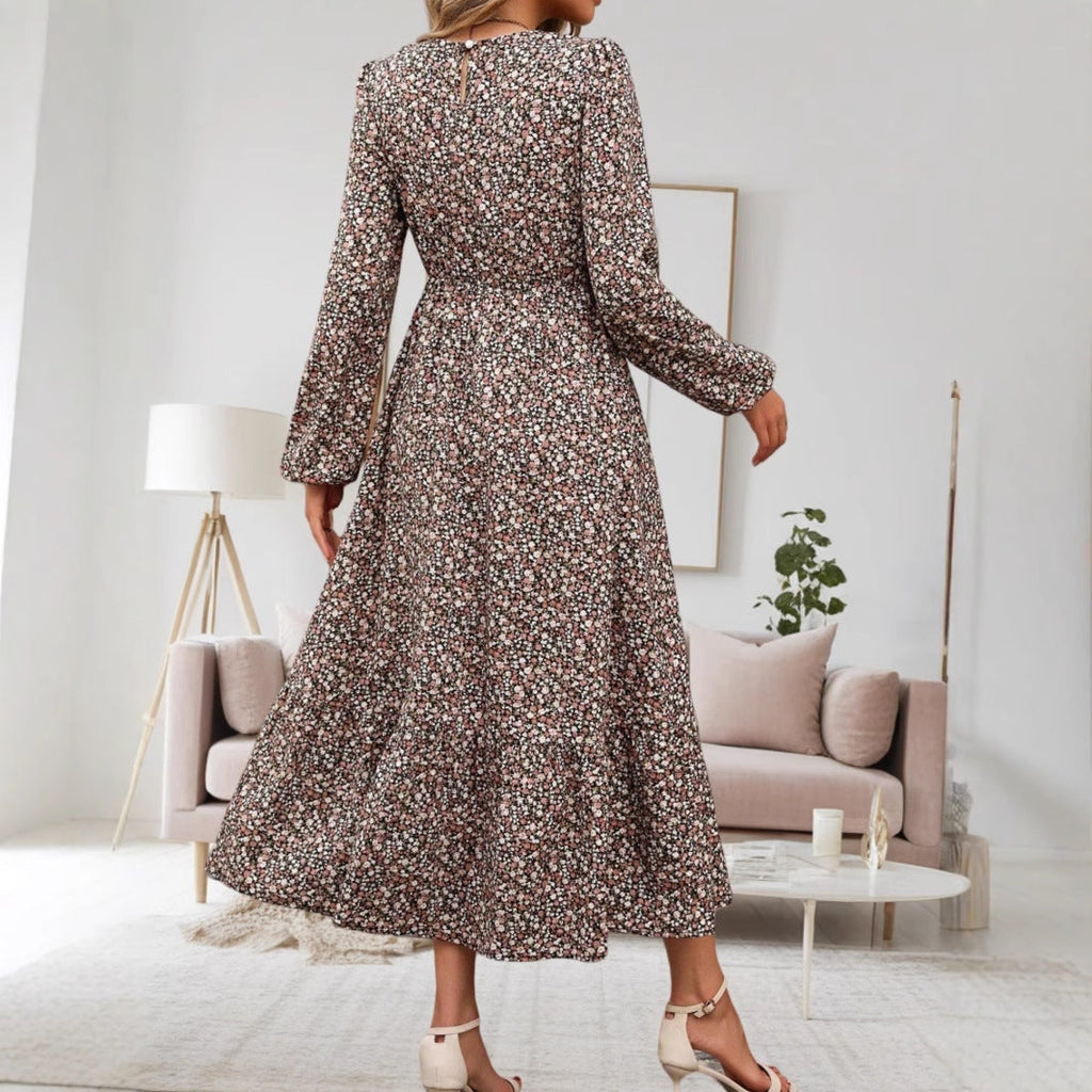 Luisa Chic Women's Floral Print Midi Dress with Long Sleeves Silhouette Collection