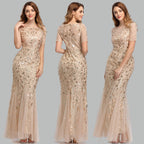 Priyanka Short Sleeves Mesh Sequined Evening
