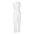 V Neck Collar Wide Leg Jumpsuit
