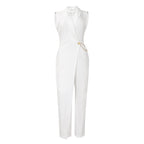 V Neck Collar Wide Leg Jumpsuit