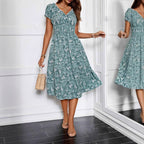 Julia Statement Women's Floral Midi Dress with Elastic Waist and Ruffle Details Evening Wear Edit