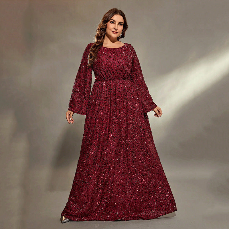 Plus Size Evening Dress Women Cocktail Extra Flattering Sequined Long A Line Dress