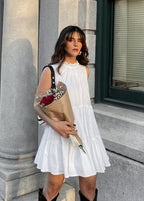 Ruffled High Neck Tiered Babydoll Sleeveless Mini Dress
