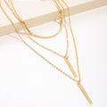 Minimalist Geometric Bar Pendant Layered Chain Necklace
