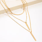 Minimalist Geometric Bar Pendant Layered Chain Necklace