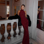 Halter Neck Hip-Wrapped Fishtail Maxi Dress