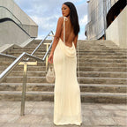 Tie Strap Cowl Back Open Back Bodycon Maxi Dress
