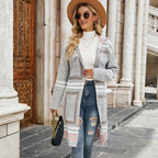 Plaid Hooded Knitted Cardigan Sweater