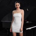 Pearl Beaded Lattice Mesh Spaghetti Strap Square Neck Bodycon Mini Dress