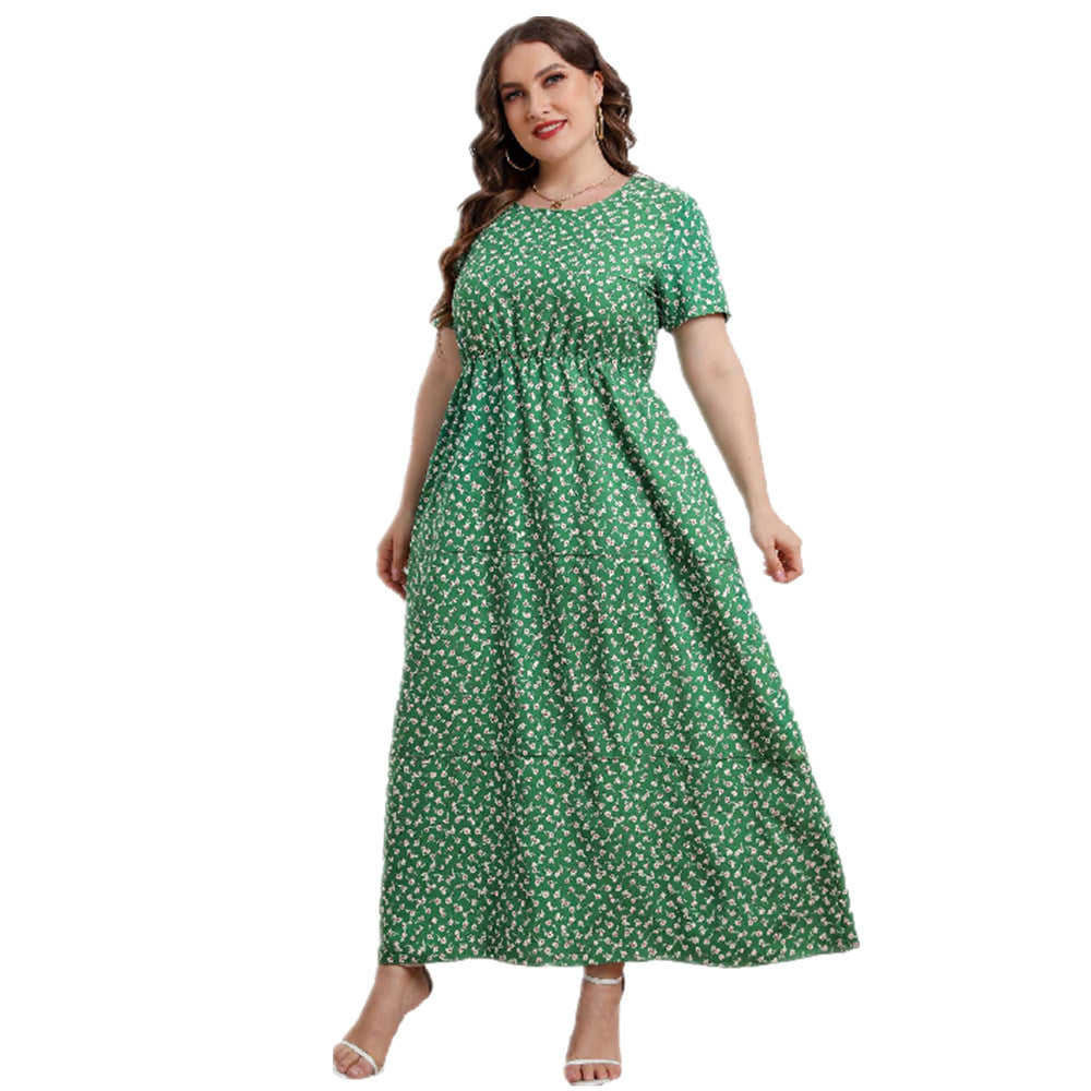 Round Neck Floral Short Sleeve Dress