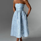 Jacquard Fabric Strapless Open Back Elegant Slim Midi Dress