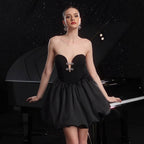 Strapless Sweetheart Cut Out Bubble Hem Satin Cocktail Mini Dress