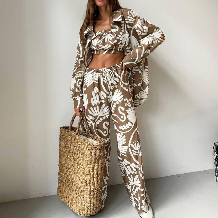 Long Sleeved Shirt Tube Top High Waist Set