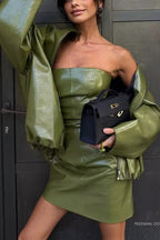 Sexy Tube Top Back Zipper Slim Leather Mini Dress