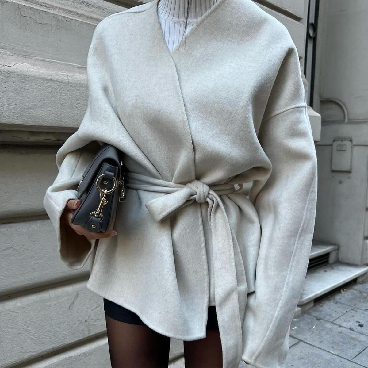 Solid Color Bell Sleeve Jacket