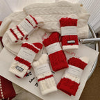 Red Striped Cashmere Blend Warm Mid Calf Socks