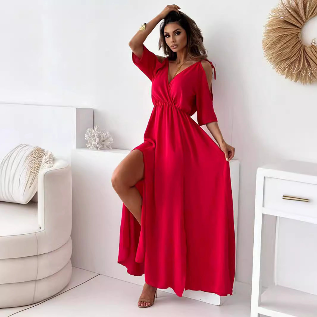 Solid Color Sexy Mid Length Dress