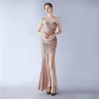 Sequined Strapless Evening Dress
