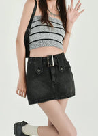 Buckled Denim Mini Skirt