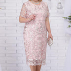 Melanie Curvy Short Sleeves Embroidered Sheath Dress