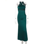 Satin Twist Front Halter Neck Bodycon Maxi Cocktail Dress
