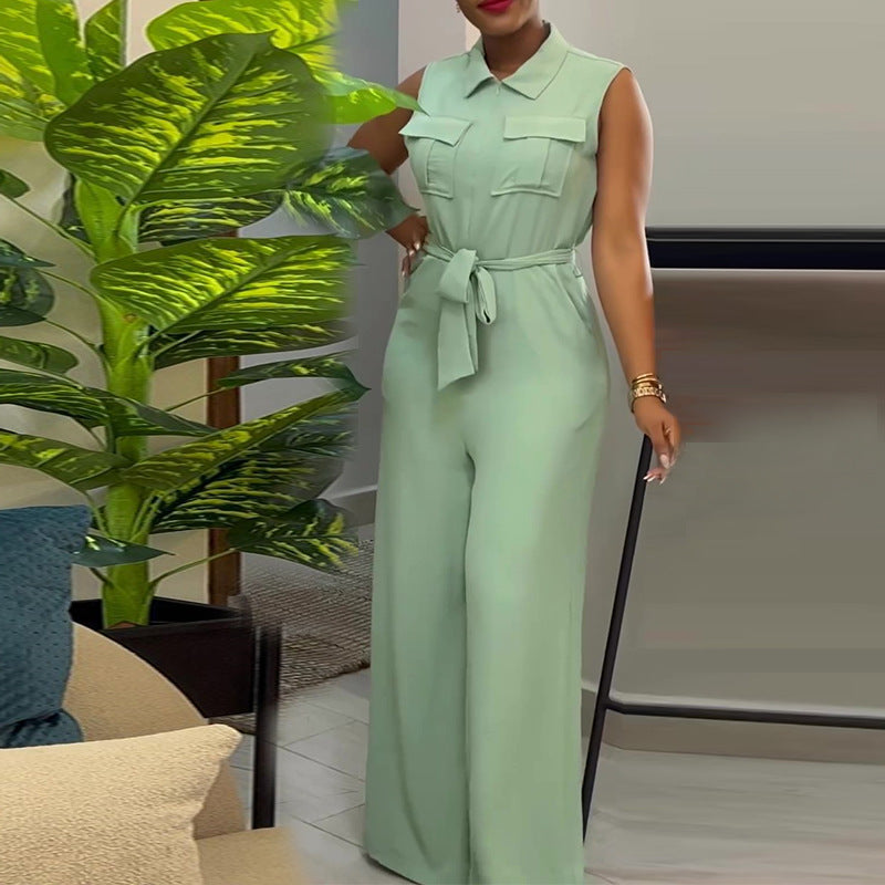 Polo Collar Sleeveless Jumpsuit