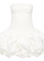 Strapless Ruched Bodice Bubble Hem Tiered Ruffle Mini Dress
