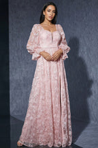 Zaria Pink Lace High Slit Maxi Dress