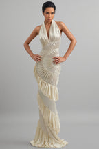 Qearl Halterneck Shirred Maxi Dress