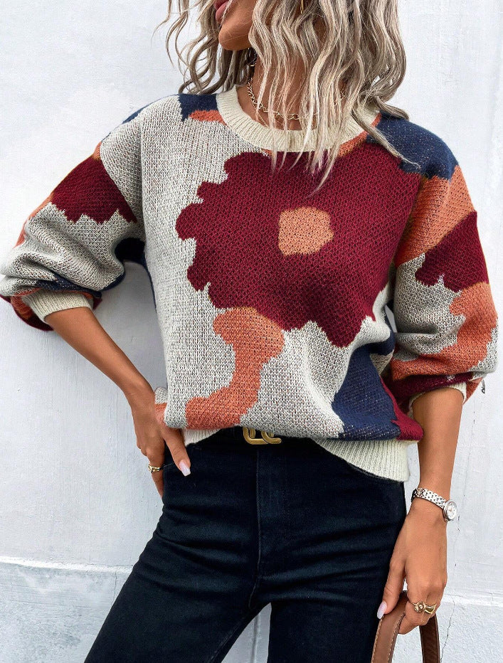 | Women's Floral Print Pullover Sweater