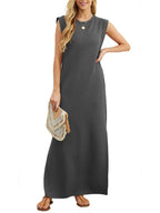 Crew Neck Muscle Tank Sleeveless Relaxed Shift Maxi Dress