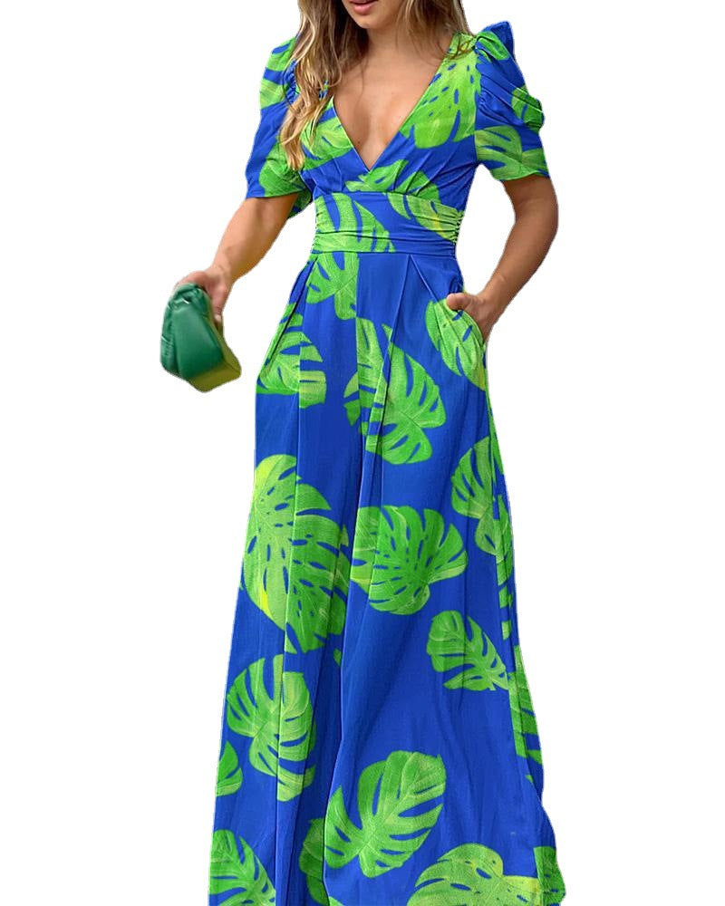 Verónica Timeless Women's Floral Maxi Dress with Puff Sleeves Boutique Collection