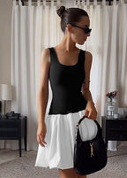 Contrast Two-Tone Scoop Neck Bubble Hem Mini Dress