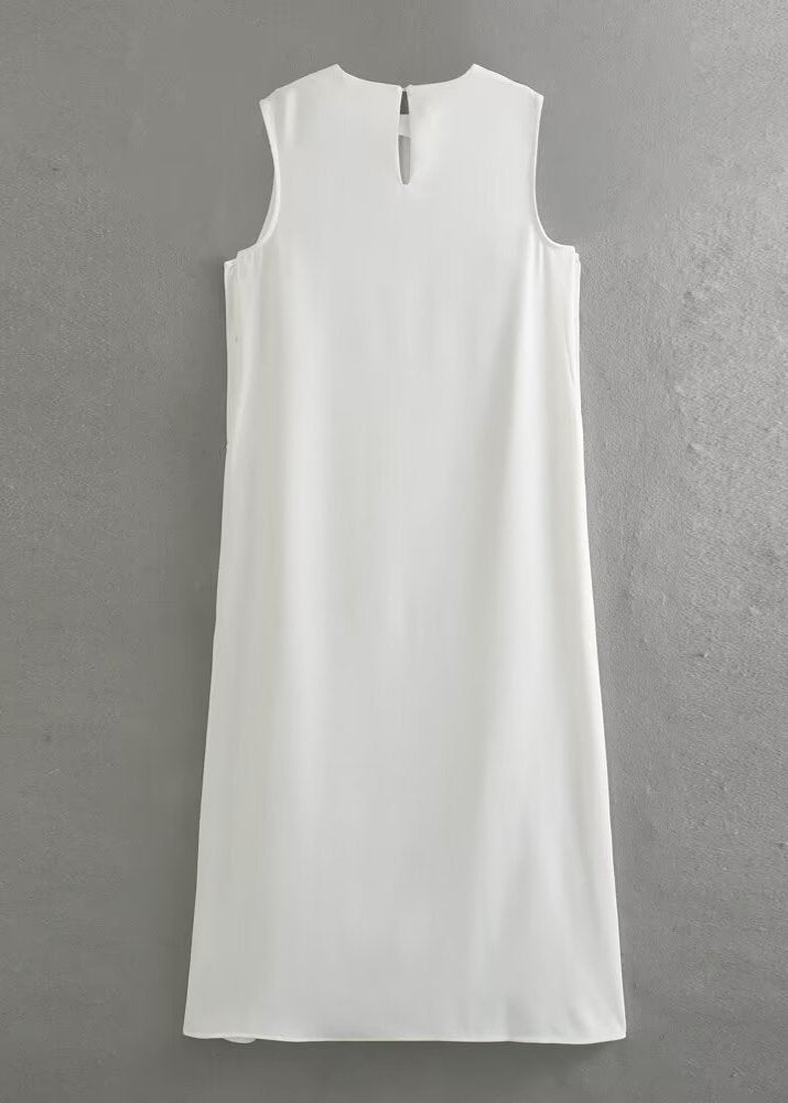 High Neck Side Button Thigh Slit Sleeveless Maxi Dress