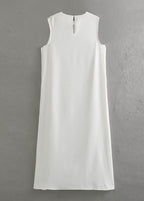 High Neck Side Button Thigh Slit Sleeveless Maxi Dress